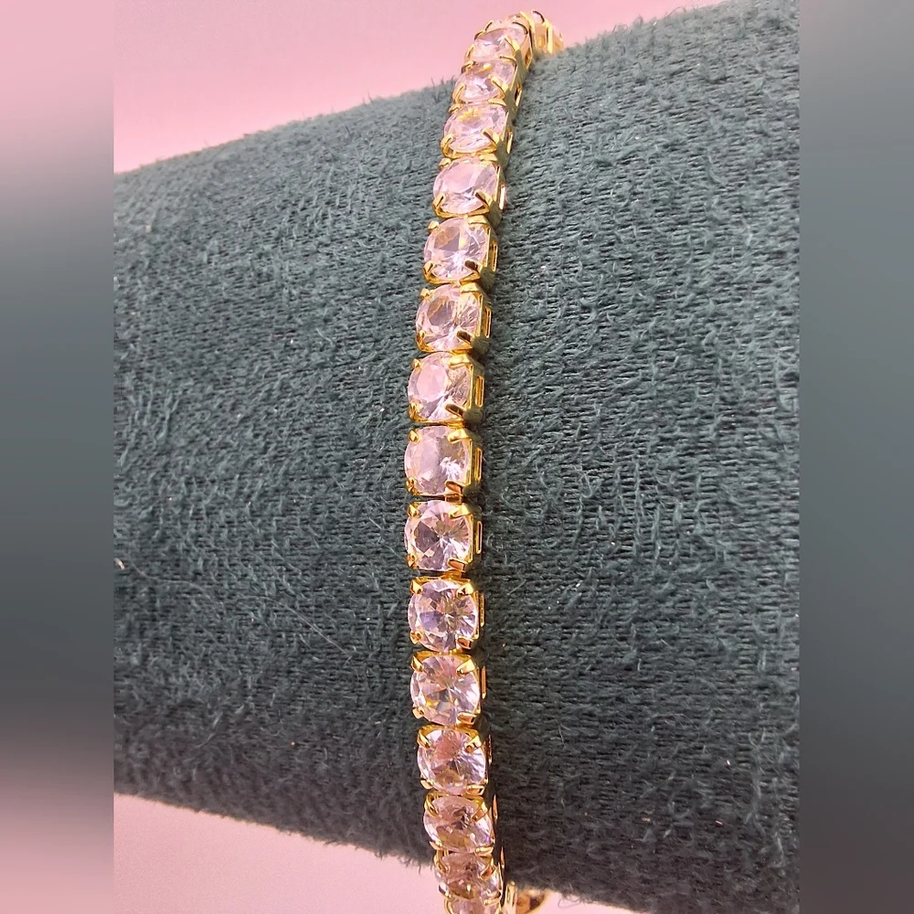 Gold-Tone Swarovski Crystal Adjustable Tennis Bracelet | Slider Style